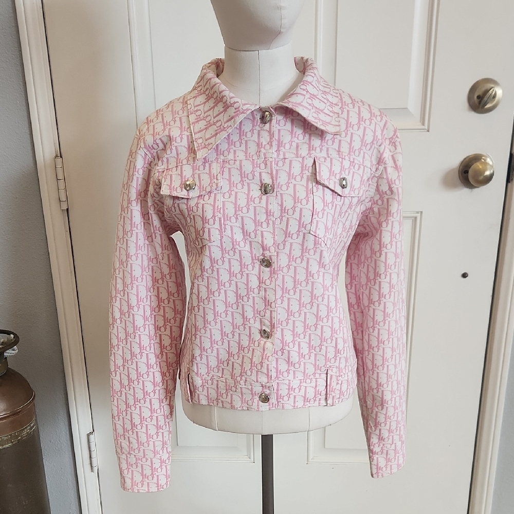 Vintage Christian Dior Pink Monogram White Denim Jacket